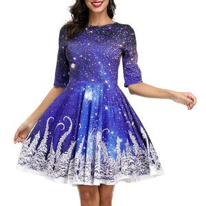 2386 Christmas Flare Dress Cute Funny Pattern Dress Soft Comfortable Party
